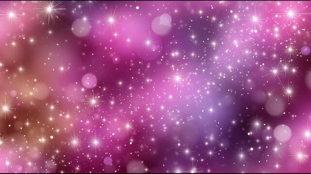 Sparkling pink background with glowing stars and bokeh lights creating magical dreamy festive atmosphere perfect for fantasy themed designs and starry sky with glowing light effects pink and purple