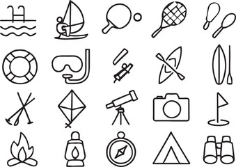 Outdoor recreation and travel icons camping hiking