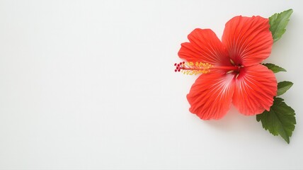 Obraz premium Beautiful Red Hibiscus Flower with Copy Space on White Background hibiscus flower red red hibiscus