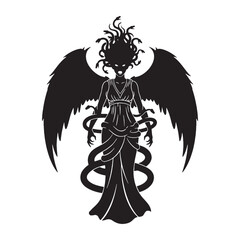 Ruthless Tisiphone digital black graphic, a high-quality asset for all digital creations – Tisiphone silhouette – Tisiphone Vector – Silhouette of Tisiphone – Greek goddess silhouette

