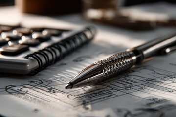 A pen is on a piece of paper next to a calculator