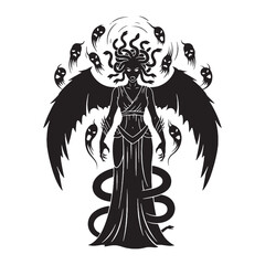 Relentless Tisiphone black vector graphic, reflecting her unyielding and fearsome nature – Tisiphone silhouette – Tisiphone Vector – Silhouette of Tisiphone – Greek goddess silhouette

