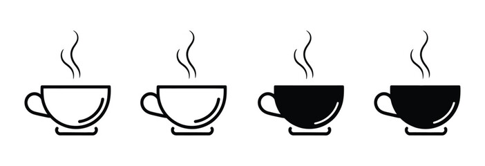 Vector art of coffee cup icon progression outline to solid silhouette with rising steam