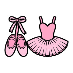 Pink Ballet Shoes and Tutu Dress with Ribbon Bow Illustration
