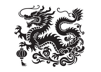 traditional chinese dragon silhouette vector illustration, chinese new year dragon logo silhouette, chinese dragon logo design, chinese dragon logo vector silhouette on white background