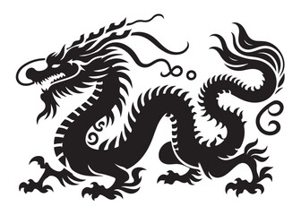 traditional chinese dragon silhouette vector illustration, chinese new year dragon logo silhouette, chinese dragon logo design, chinese dragon logo vector silhouette on white background