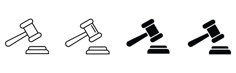 Vector art of gavel icons transitioning from outline to solid black on sound block