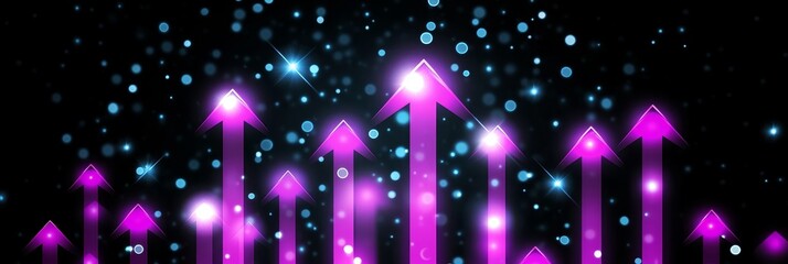 Dynamic Purple Arrows on Dark Backdrop Creating a Vibrant Upward Trajectory Effect for Success