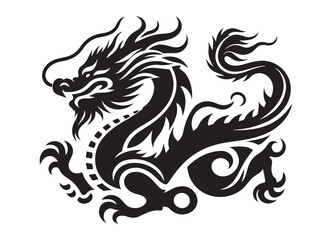 traditional chinese dragon silhouette vector illustration, chinese new year dragon logo silhouette, chinese dragon logo design, chinese dragon logo vector silhouette on white background