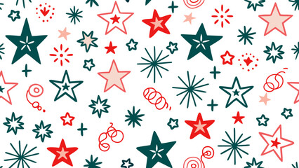 Colorful Crayon Vector Doodle Seamless Pattern - Stars Sparks Sparkles Childish Background Wrapping Paper