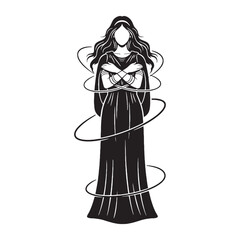 Primordial Ananke black vector graphic, reflecting her ancient and inescapable nature – Ananke silhouette – Ananke Vector – Silhouette of Ananke – Greek goddess silhouette

