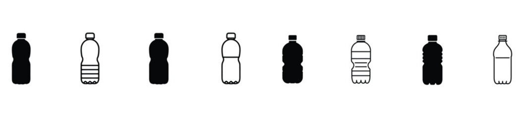 Vector art of minimalist black and white illustration of plastic water bottles