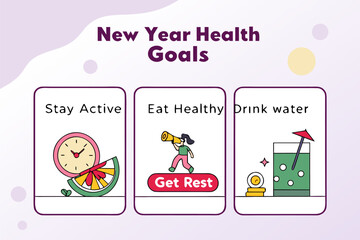 New year health goals stay active eat healthy get rest and drink water for a better you