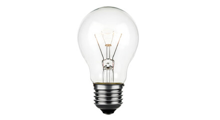 3d illustration of clear incandescent light bulb with visible filament on white isolated on transparent background