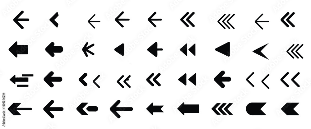 Poster vector art of a collection of black arrows pointing in various directions showcasing different style