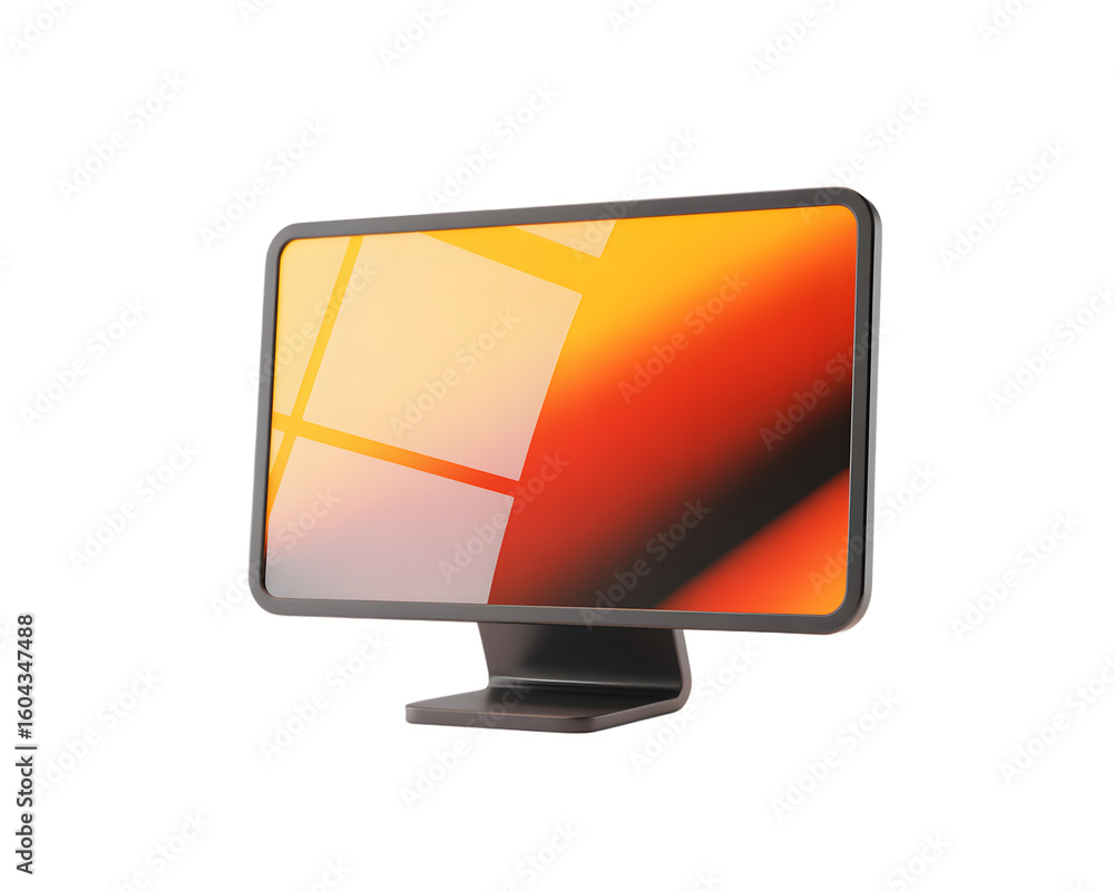 Fototapete modern computer monitor with abstract orange screen design 3d rendered illustration on transparent b