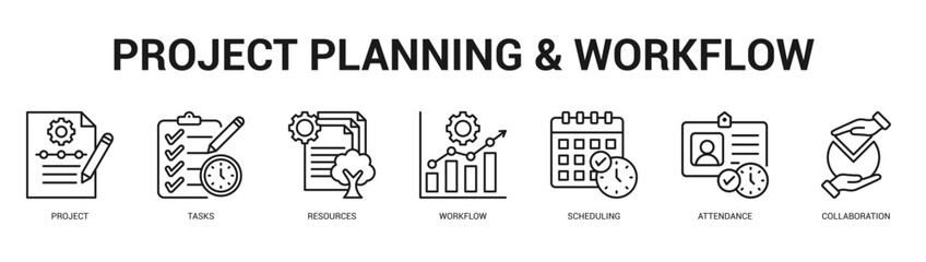 Project Planning and Workflow Modern and clean web banner illustration featuring thematic icons for visual communication