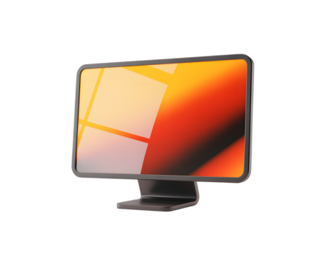 Modern Computer Monitor with Abstract Orange Screen Design 3D Rendered Illustration on transparent background