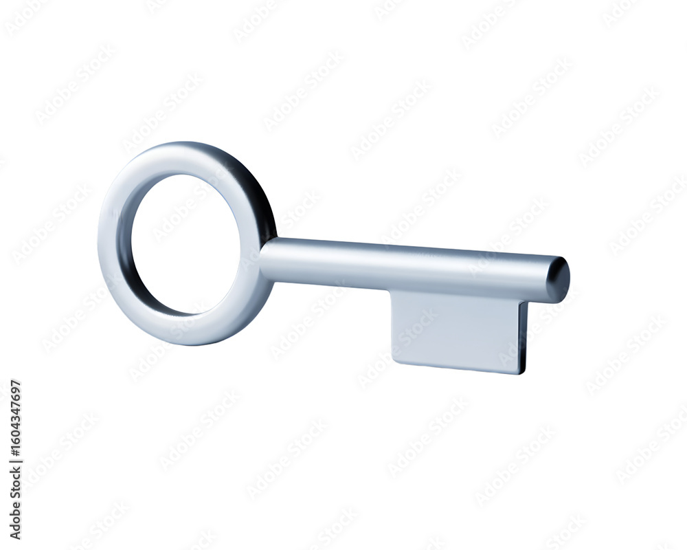 Poster simple silver key illustration for security and access concepts isolated on transparent background