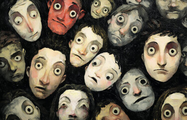 A crowd of expressive faces in a painting