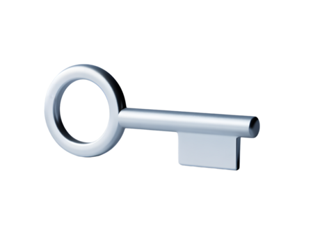 Simple Silver Key Illustration for Security and Access Concepts Isolated on Transparent Background