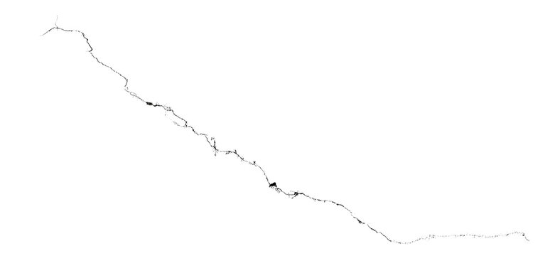 One thin crack isolated transparent background design element, distressed fracture line, realistic split effect overlay texture for grunge graphic asset macro