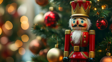  Nutcracker soldier standing guard by a grand Christmas tree (1)