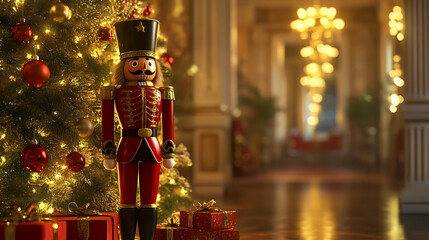  Nutcracker soldier standing guard by a grand Christmas tree (2)