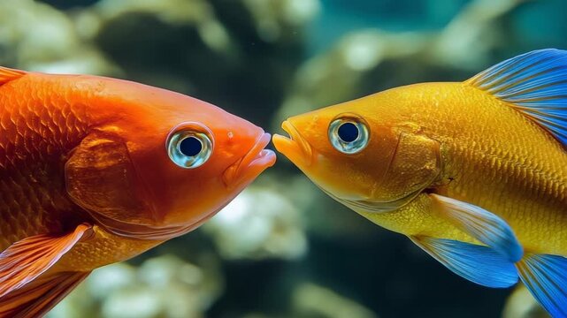 Colorful goldfish interact in a stunning underwater setting showcasing vibrant aquatic life - Powered by Adobe
