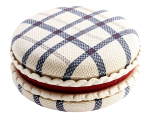 Round Ottoman with Plaid Top and Ruffled Edge