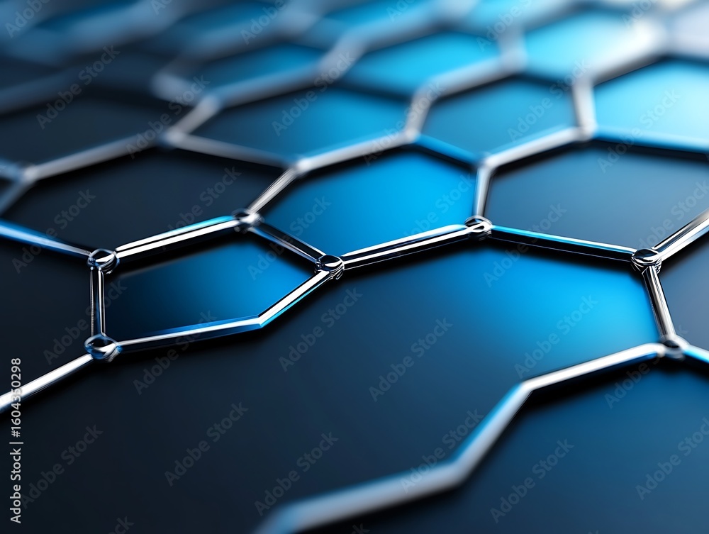 Poster blue and silver hexagon pattern creating a network structure illustration