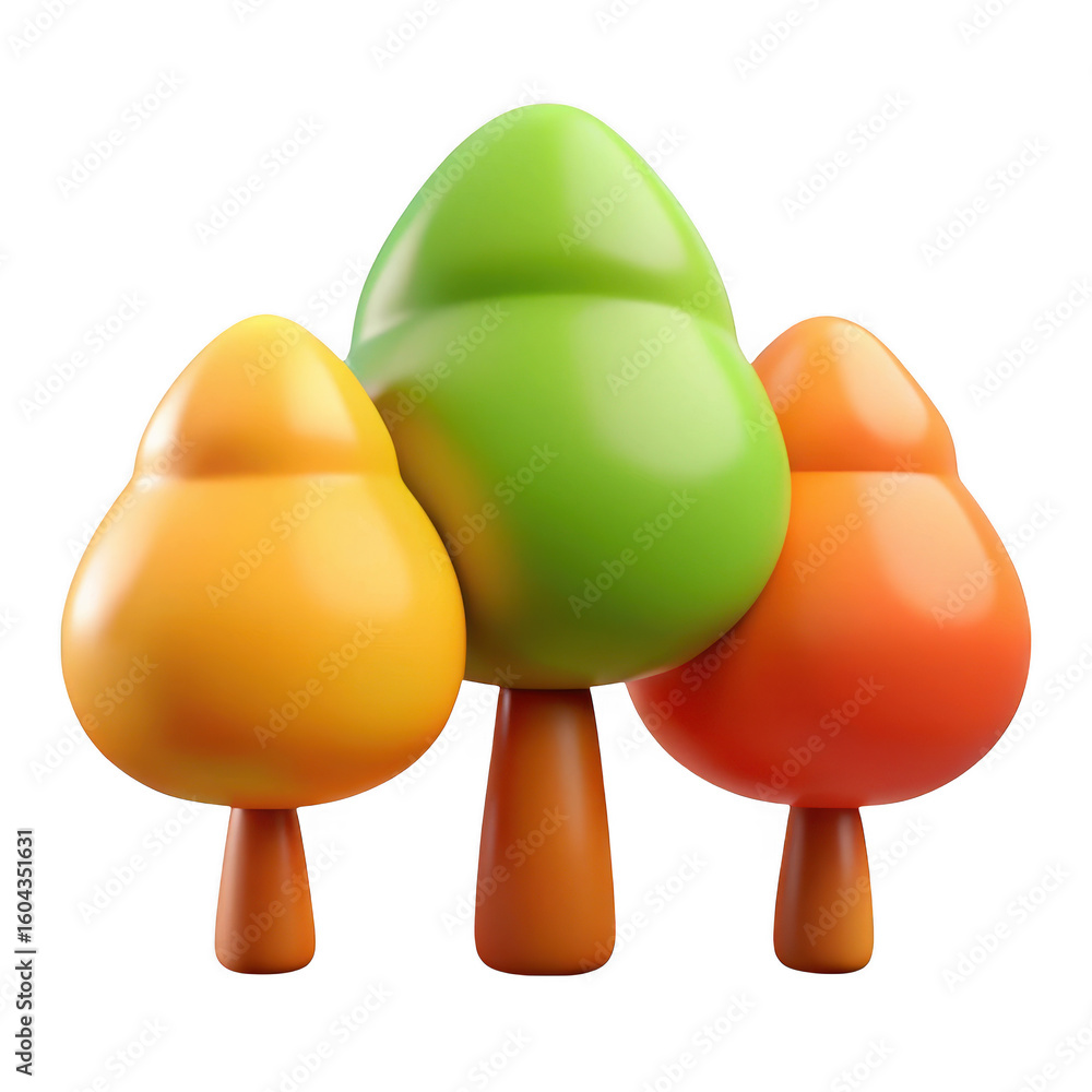 Poster 3d stylized trees isolated on transparent background
