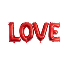 Red Foil Balloons Spelling LOVE on transparent background