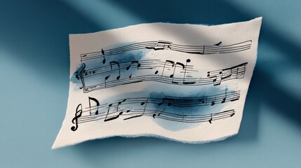 Sheet of music with notes and a watermark. The sheet of music is on a blue background