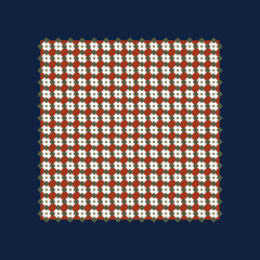 Simple geometric pattern abstract shape motif classic blue minimal background. Repeat tiny small element fabric design modern square scarf textile swatch allover print block, green, white, orange.