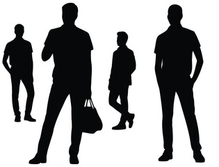 Vector detailed silhouettes set of standing people male and female