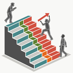 Businessman Running on Stairs – Success, Growth, and Career Progress Concept Illustration for Business Presentations, Corporate Goals, Leadership, and Achievement Designs

