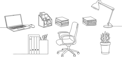 Modern Home Office Essentials Line Art