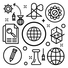 Science and Chemistry Icons – Educational Vector Set Featuring Laboratory Equipment, Molecules, Atoms, and Scientific Tools for Research, Infographics, Presentations, and Digital Projects

