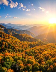 Fototapeta premium Autumn mountain landscape sunrise