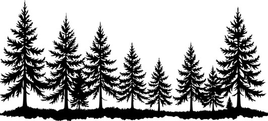 Evergreen Forest Tree Silhouette: Wilderness in Black and White"