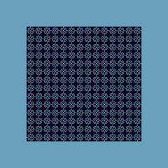 Abstract line flowers pattern curve shape motif classic blue minimal background. Repeat tiny small lines elements fabric design modern square scarf textile swatch allover print block. Vector graphic.