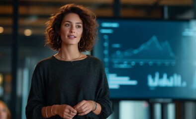 photo of a beautiful girl giving a presentation .Generative AI