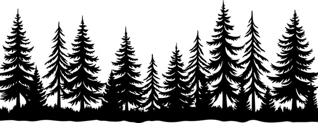 Evergreen Forest Tree Silhouette: Wilderness in Black and White"
