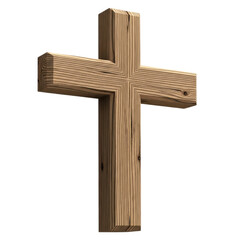 Textured Wooden Cross 3D Render Isolated on White Background for Christian Design