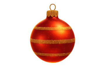 Golden-striped red bauble gleaming with festive sparkle, suspended against transparent backdrop for seasonal decorating and design needs