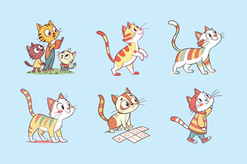 Fototapeta premium various types of cat cartoon set for kinds learning, colorful and friendly vector design illustration