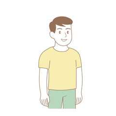 Portrait of young man on white background. Flat and outline style illustration