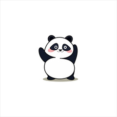 Cute Cartoon Panda Waving on White Background
