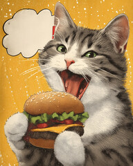 yellow background exclamation speech bubble cat character art